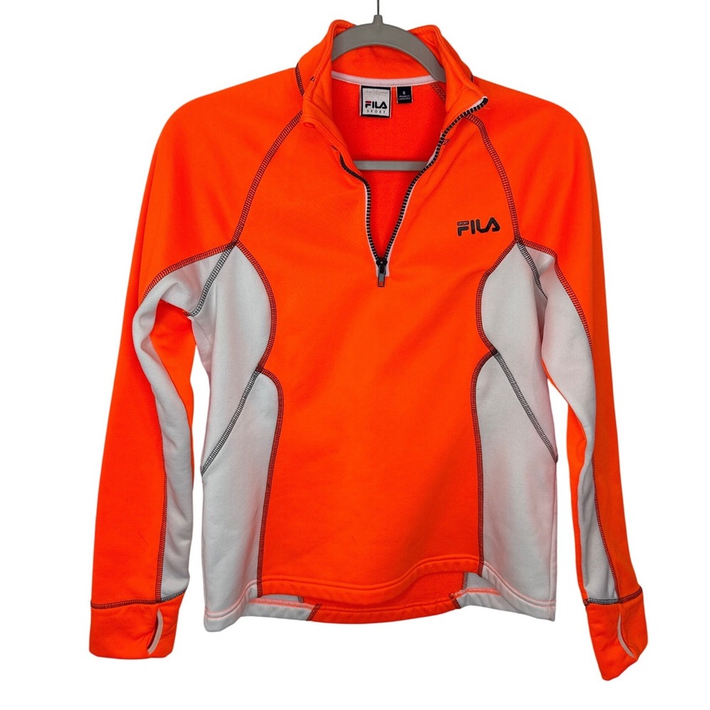 Fila Sport Womens Orange White 1/4 Zip‎ Pullover Athletic Top Size S